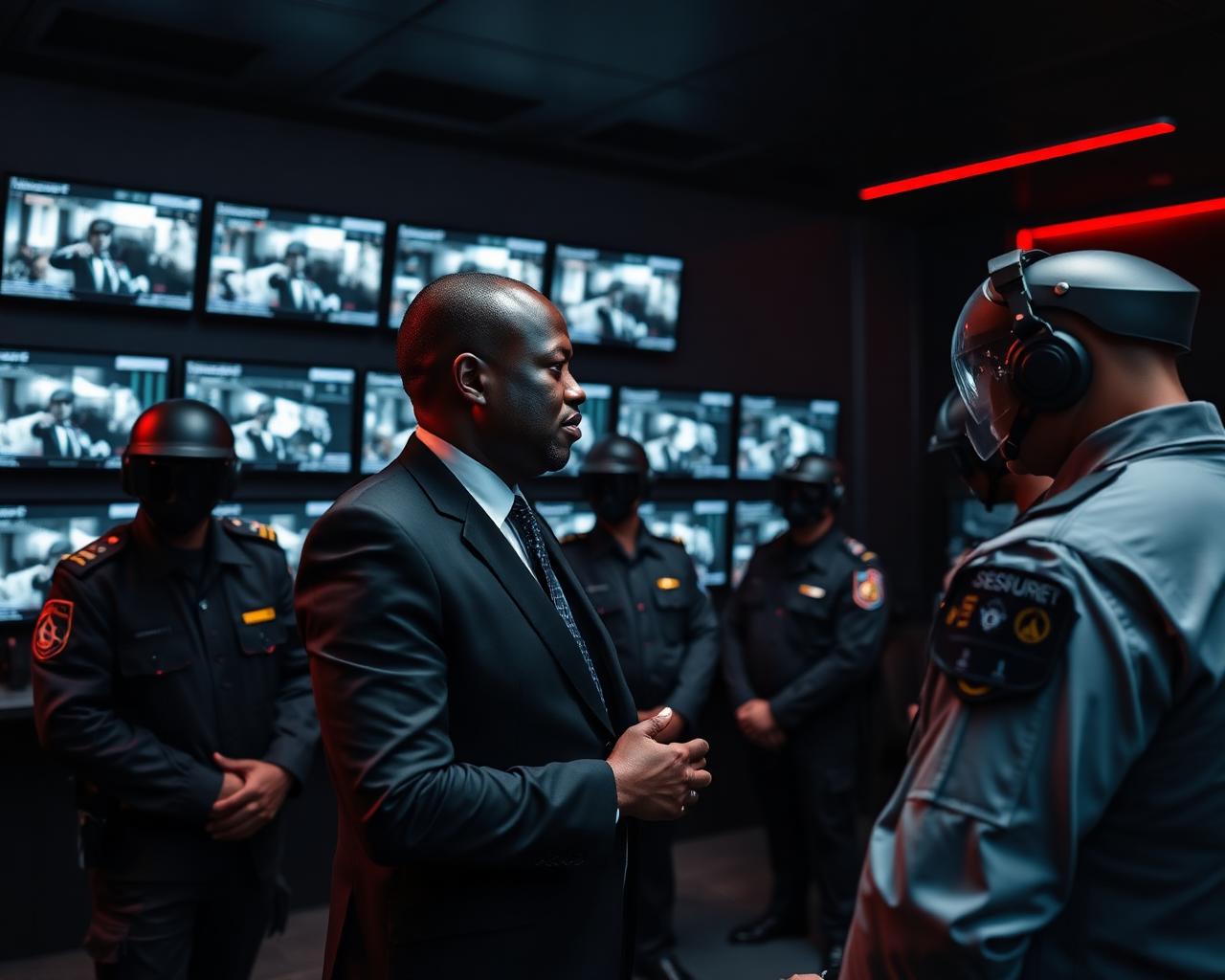 BLTS Tactical management briefing security officers in a control room